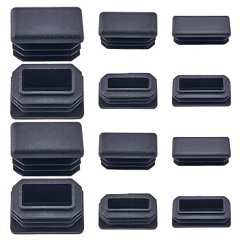 24Pcs 3 Style Plastic Furniture End Caps, Chair Leg Inserts Plug, Chair Leg Glide Protectors, Rectangle, Black, 15~25x30~50x17~18mm, 8pcs/style