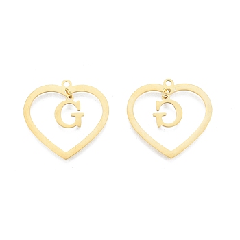 201 Stainless Steel Pendants, Hollow, Heart with Letter A~Z, Real 18K Gold Plated, Letter.G, 29x29.5x1mm, Hole: 2mm, A~Z: 12x8~10.5x1mm