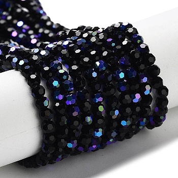 Opaque Glass Beads Strands, Faceted, Round, Black, 3mm, Hole: 0.8mm, about 167~170pcs/strand, 19.88~20.08''(50.5~51cm)