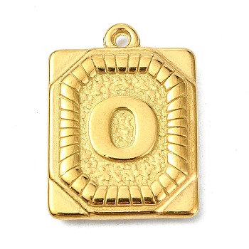 Ion Plating(IP) 304 Stainless Steel Pendants, Rectangle with Letter Charm, Real 18K Gold Plated, Letter O, 24.5x18x3mm, Hole: 1.8mm