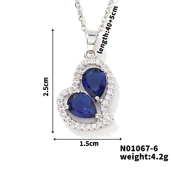 Elegant and Unique Style Brass & Glass Lock Collar Heart Pendant Necklaces for Women, Platinum, Blue, 15.75 inch(40cm)