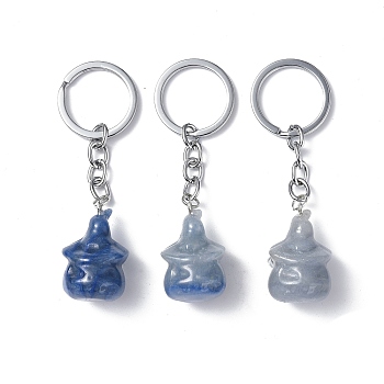 Natural Blue Aventurine Keychains, with Iron Keychain Clasps, Ghost, 8cm