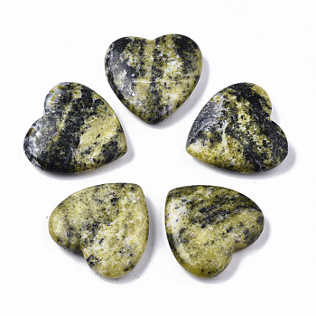 Natural Yellow Turquoise(Jasper) Heart Love Stone, Pocket Palm Stone for Reiki Balancing, 24.5x25x6~7mm