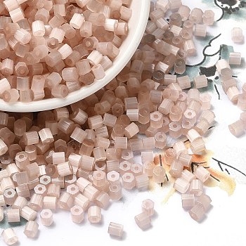 Glass Seed Beads, Imitation Cat Eye, Round Hole, Hexagon, PeachPuff, 3.5x3.8x3.5mm, Hole: 1mm, 409pcs/pound