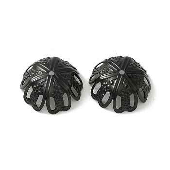 304 Stainless Steel Bead Caps, Flower, Black, 15.5x6.5mm, Hole: 1.2mm