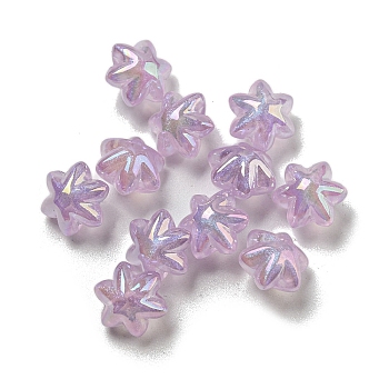 AB Color Plated Acrylic Beads, with Glitter Powder, Flower, Medium Orchid, 10x9x7mm, Hole: 1.4mm