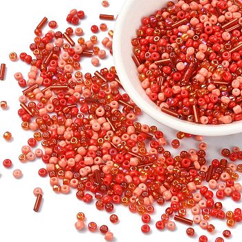 Opaque & Transparent Inside Colours Glass Seed Beads, Round Hole, Round & Tube, Red, 2~3x1.5~9mm, Hole: 0.8~1mm