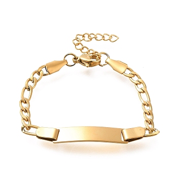 304 Stainless Steel Kids Bracelets, Blank Rectangle Link Bracelets, Golden, 5-1/4 inch(13.3cm)