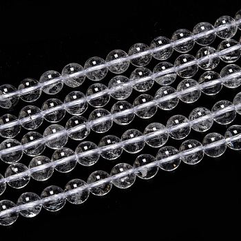 Natural Quartz Crystal Beads Strands, Rock Crystal Beads, with Cotton Thread, Round, 8mm, Hole: 1mm, about 45pcs/strand, 14.17 inch(36cm)