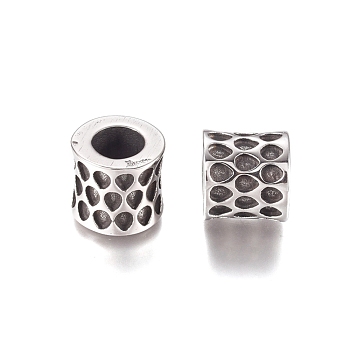 304 Stainless Steel European Beads, Large Hole Beads, Column, Antique Silver, 10.5x10mm, Hole: 5.5mm