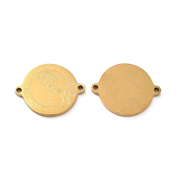 Ion Plating(IP) 304 Stainless Steel Connector Charms, Real 18K Gold Plated, Flat Round with Constellation, Aries, 20x16x1mm, Hole: 1.4mm