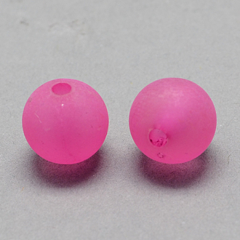Transparent Acrylic Ball Beads, Frosted Style, Round, Hot Pink, 6mm, Hole: 1mm, about 4200pcs/500g
