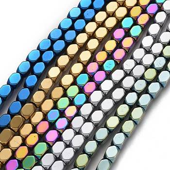 Vacuum Plating Non-magnetic Synthetic Hematite Beads Strands, Faceted, Cuboid, Mixed Color, 6x4mm, Hole: 0.9mm, about 70pcs/strand, 16.54 inch(42cm)