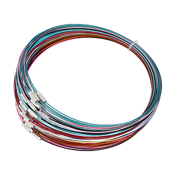 60Pcs 12 Colors  Stainless Steel Wire Necklace Cord DIY Jewelry Making, with Brass Screw Clasp, Mixed Color, 445mm, 5pcs/color