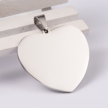 304 Stainless Steel Stamping Blank Tag Pendants, Heart, Stainless Steel Color, 35x38x1.5mm, Hole: 5x10mm