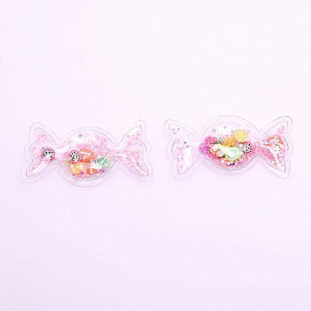 Plastic with Resin and Polymer Clay Accessories, DIY for Bobby pin Accessories, Glitter Powder, Candy with Friut, Pink, 27x50x5mm