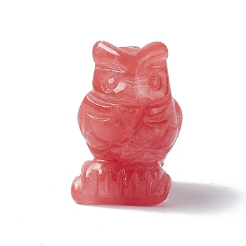 Synthetic Cherry Quartz Glass Display Decorations, Home Decorations, Owl, 27x22x38mm