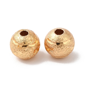 Hollow Brass Beads, Round, Real 18K Gold Plated, 6x6mm, Hole: 1.4mm