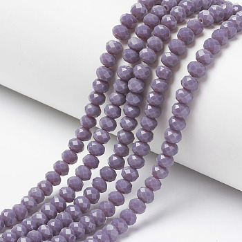 Opaque Solid Color Imitation Jade Glass Beads Strands, Faceted, Rondelle, Medium Purple, 4x3mm, Hole: 0.4mm, about 113~115pcs/strand, 41~41.5cm