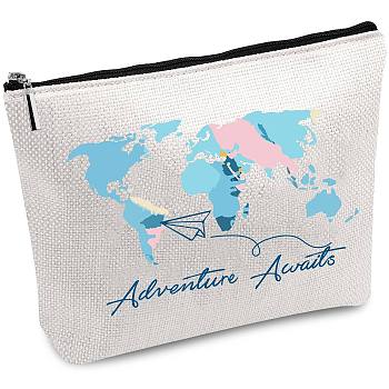 Polycotton Custom Canvas Storage Bags, Metal Zipper Pouches, Rectangle with Pattern, Map, 18x25cm