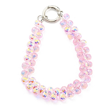 Glass Beaded Mobile Straps, Multifunctional Chain, with Iron Spring Gate Ring, Pearl Pink, 302~306x14.5mm