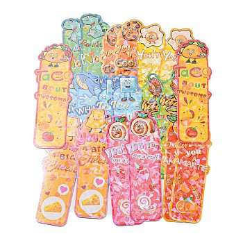 20 Sheets Laser Cute Paper Bookmark, Waterproof Bookmarks for Booklover, Rectangle with Food Pattern, Mixed Color, 125x42~46x0.4mm
