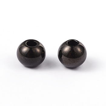 Round 304 Stainless Steel Spacer Beads, Electrophoresis Black, 6mm, Hole: 2mm