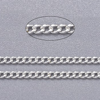 Brass Twisted Chains, Curb Chains, Diamond Cut, Soldered, Faceted, Cadmium Free & Lead Free, Silver Color Plated, 2x1.5x0.45mm