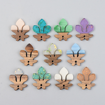 Resin & Walnut Wood Pendants, Fleur De Lis, Mixed Color, 28x23x3mm, Hole: 2mm