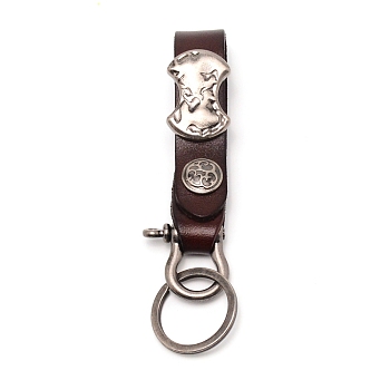 Imitation Leather Clasps Keychain, with Zinc Alloy Findings and Shackle Clasps, Rectangle, Gunmetal, Coconut Brown, 13.5cm