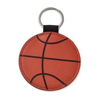 Sport Theme PU Leather Keychain, with Iron Ring, Ball, Basketball, 11.7cm