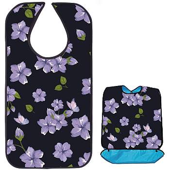 Washable Polyester Canvas Adult Bibs for Eating, Reusable Eating Cloth for Clothing Protector, Flower, 860x460mm