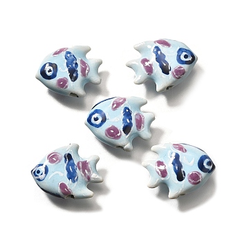 Handmade Porcelain Beads, Marine Fish, Alice Blue, 17~17.5x21x6.5mm, Hole: 2~2.5mm