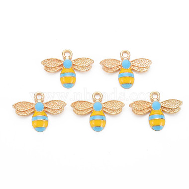 Light Gold Deep Sky Blue Bees Alloy+Enamel Pendants