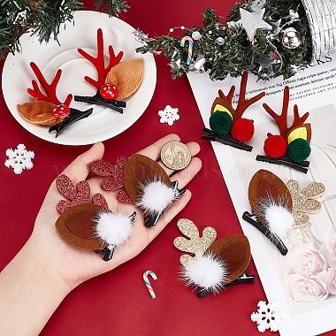 Craspire 4 paires 4 style thème de Noël en bois de cerf et pinces à cheveux en fer alligator(PHAR-CP0001-16)-3