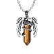 Natural Tiger Eye Bullet with Dragon Pendant Necklace with Zinc Alloy Chains(PW-WG99720-01)-1
