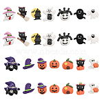 28Pcs 14 Styles Halloween Opaque Resin Cabochons, with 50Pcs Acrylic Double-sided Glue Point Dots, Pumpkin & Ghost & Skull, Mixed Shapes, Mixed Color, 18.5~27x15.5~30x5~8mm, 2pcs/style(RESI-CA0001-60)