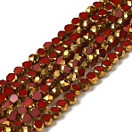 Electroplate Glass Beads Strands, Opaque Solid Color, Half Golden Plated, Faceted, Flat Round, FireBrick, 4~4.5x3mm, Hole: 1mm, about 70~71pcs/strand, 9.84~10.23 inch(25~26cm)(X-EGLA-P061-01A-07)