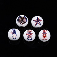 Independence Day Theme Printed Wooden Beads, Round, Colorful, Mixed Shapes, 15.5x15mm, Hole: 3.5mm(WOOD-D006-08)