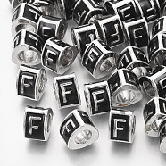 Alloy European Beads, Enamel Style, Large Hole Beads, Triangle with Letter, Platinum, Black, Letter.F, 9.5x9x6.5mm, Hole: 5mm(X-MPDL-S038-09F)