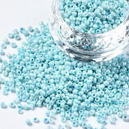 Glass Seed Beads, Baking Paint, Round Hole, Round, Sky Blue, 2~3x1.5~2mm, Hole: 0.8mm, about 450g/Pound(SEED-S060-A-967)