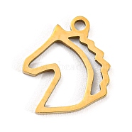 Golden Plated 304 Stainless Steel Pendants, Laser Cut, Unicorn, 12.5x12x1mm, Hole: 1.5mm(STAS-L271-01G-06)