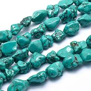 Natural Magnesite Beads Strands, Dyed, Nuggets, Turquoise, 12~25x7~14mm, Hole: 1.5mm, about 15.1 inch(38.5cm)(TURQ-G148-18B)