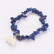 Resin Elephant Charm Bracelets, with Natural Lapis Lazuli Chips, 2 inch(51mm)(X-BJEW-JB02911-02)