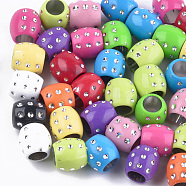 Plating Acrylic Beads, Metal Enlaced, Large Hole Beads, Barrel, Mixed Color, 12.5x13mm, Hole: 7mm, about 540pcs/500g(PACR-T006-07)