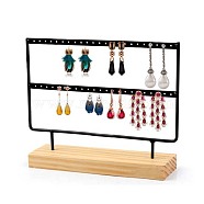 Double Levels Rectangle Iron Earring Display Stand, Jewelry Display Rack, with Wood Findings Foundation, Black, 29.3x6.9x21.5cm(CON-PW0001-151A-02)