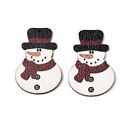 Printed Poplar Wood Pendants, Christmas Series, Snowman, 50x33x2mm, Hole: 1.6mm(FIND-N005-74L)