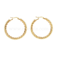 304 Stainless Steel Hoop Earrings, with Acrylic Imitation Pearl Beads and Brass Cup Chains, Ring, Golden, 42.5~43.5x3mm, Pin: 0.6x1mm(EJEW-JE04375)