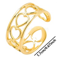 Simple Stainless Steel Love Heart Open Cuff Rings for Men Women, Golden(GC6156-2)