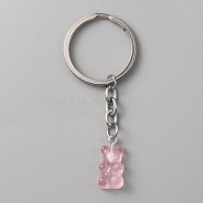 Candy Color Transparent Bear Resin Pendant Keychain, for Keychain Mobile Phone Car Key Bag Pendant Decoration, Pearl Pink, 7.3cm(KEYC-WH0034-34B-06)